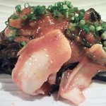 デルフィーナ - 愛知県師崎漁港剣先烏賊（イカ）と京都府産九条ネギ のトマトソース イカ墨を練りこんだ自家製パスタ 『タリアッティーニ』