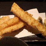 蕎麦 美酒 健肴 佳蕎庵 - 右からオクラ、茄子、穴子、南瓜