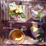 THE FUJIYA GOHONJIN - 【ランチ】本日の前菜４種盛り合わせ(+\500)　照明の関係で真上から逆さに撮影(^_^;)