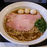 丿貫 - 甘海老蕎麦1200円＋ウズラ味玉100円