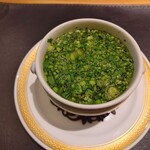 銀座 大石 - スッポンのコンソメスープと北寄貝、茶碗蒸し、芹