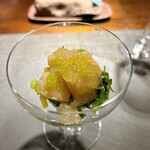 フィオッキ - 1. 帆立/芹/フィンガーライム　※本来は帆立→牡蠣