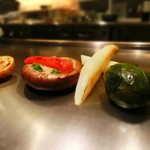 Vin樹亭 - ★芽キャベツ、ホワイトアスパラ、しいたけ、ポテト。ひと手間加わっている。