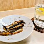 tell me キッチン - シシャモみりん干し　宮崎県麦焼酎『中々』お湯割りに無農薬レモン