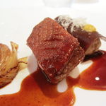 レ セゾン - 鴨肉のロティ バニュルスソース　オレンジ風味のフヌイユとラードを加えたパテ