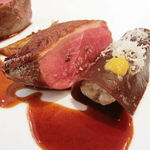 レ セゾン - 鴨肉のロティ バニュルスソース　オレンジ風味のフヌイユとラードを加えたパテ