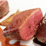 レ セゾン - 鴨肉のロティ バニュルスソース　オレンジ風味のフヌイユとラードを加えたパテ