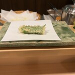 天白 - アオリイカの紫蘇巻き天麩羅