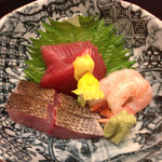 四季乃 - お造り 鰹、イサキ、甘エビ