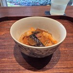 廣澤 - ご飯もの❶トマト、海老、茄子の和え麺　全粒粉の太めの麺。まずはトマトの酸味でさっぱりと。麺の喉越しも良いです。