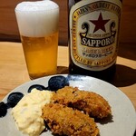 旬米 - カキフライは追加で。これはビールですね。