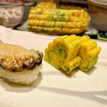 築地寿司清 - 鮑の握りとあおさの卵焼き