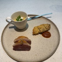 フランス料理 タンモア - 1皿目トウモロコシの粉の3種盛