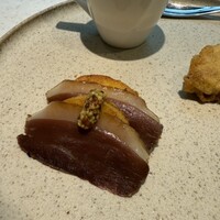 フランス料理 タンモア - 自家製鴨の生ハム、チーズ入りポレンタ。