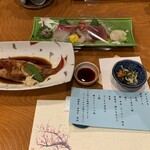 いこいの村涸沼 - お刺身、キンキの煮付け、ふぐかわポン酢