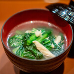 礼讃 - 京小松菜　揚げ湯葉　お浸し　忍び生姜