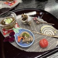 駒形前川 浅草本店 - 前菜(もずく酢 鰻の肝 うま煮 鰻のハム)