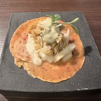 料理屋 自在 - 香住産カニ・根セロリ・リンゴ・セミドライトマト・米粉ガレット