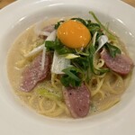 ポポラマーマ - 料理写真:2025/2/15 ランチで利用。合鴨と九条ネギの味噌カルボナーラ(1,330円)