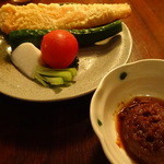 お通しの野菜と仙台合わせ味噌