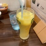 デリーダーバル - マンゴーラッシーと水