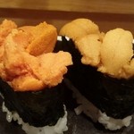 鮨処 竜敏 - バフン ムラサキ 食べ比べ～