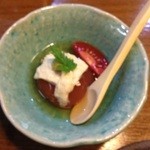 明石旬楽よもぎ - トマト葛餡かけは湯葉山葵と共に