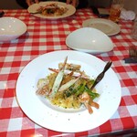 OSTERIA NAKANO - 渡り蟹と菜花のタリアテッレ　　　トマトソースベースだけど、色んな風味が加わり複雑な味でおいしいです