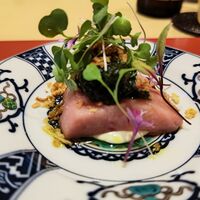割烹にし田 - 鮪のトロをチーズとアオサ海苔で