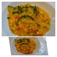 ペルケノー - 海老とズッキーニのリゾット、サフラン風味。
