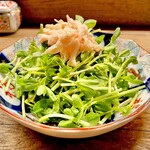 焼鳥 一石三鳥 - 20240220本日の先附　豆苗とささみのサラダ、玉葱ドレッシング