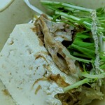 tell me キッチン - 鶏スープに木綿豆腐、水菜、おぼろ昆布、カス肉