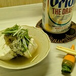 tell me キッチン - 鶏スープに木綿豆腐、水菜、おぼろ昆布、カス肉