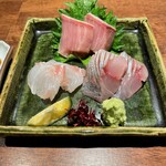 酒と肴 ててて - 造り三種 ぶり あじ たい