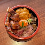 肉の隠れ家 おあがり - トッピングは焙り鰻（￥1,210）と雲丹（￥1,980）