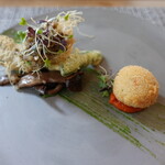 食堂N - 山女魚のカダイフ包み焼き、カニクリームクロケット