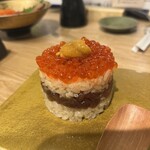 寿司 牡蠣 川崎スシエビス  仲見世通り - 極みユッケと雲丹いくらミルフィーユ！