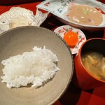 御料理 野々原 - ごはん
      節味噌
      てんねんたい　胡麻だれ
      大根　蕪
      卵黄醤油漬け