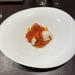 イル アオヤマ - 天然トラフグの白子のアラビアータ