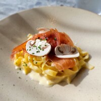 L'atelier de oto - 生ハムとマッシュルームデュクセルのクリームパスタ　タリアテッレ