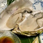 日本料理 梅林 - 岩手産の生牡蠣！衝撃のデカさです。自家製ポン酢も美味しいけど、まずはぜひレモンを搾ったらそのまま召し上がりください。