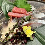 日本料理 梅林 - お造り3点盛。マグロも関アジもホッキ貝もクソ美味いです。