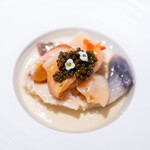 レストラン オオツ - 2025.2 貝のフラン（赤貝、ホッキ貝、ミル貝、帆立貝のフラン、浅利のジュレ、フランス産キャヴィア）