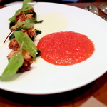 ラ クープ ドール - 真ダコの冷製　キタアカリのピューレとフライドオニオン　赤ピーマンのエスプーマ '14 6月中旬