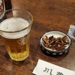 川豊 - ビールには小魚佃煮が付く