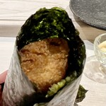 鮨 なんば - 鮪かわり揚げ　葉山葵を乗せて海苔巻に
