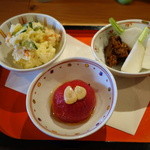 Oohama - 三品盛り（ポテサラ・冷やし焼きトマト・カブと鶏牛蒡味噌添え）