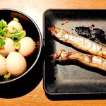 にわ・とりのすけ - ウズラ卵の煮込みとししゃも