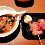 にわ・とりのすけ - 揚げ出し茄子とアスパラベーコン