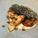 ラ・ファソン 古賀 - 鱈の白子と牡蠣のムニエル  カリフラワーのソース 焦がしバター